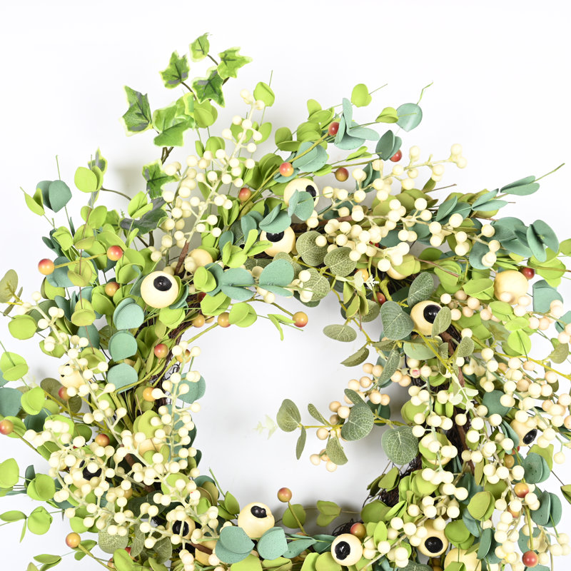 View of Primrue Handcrafted Faux 22'' Everyday Eucalyptus Berry Wreath | Wayfair